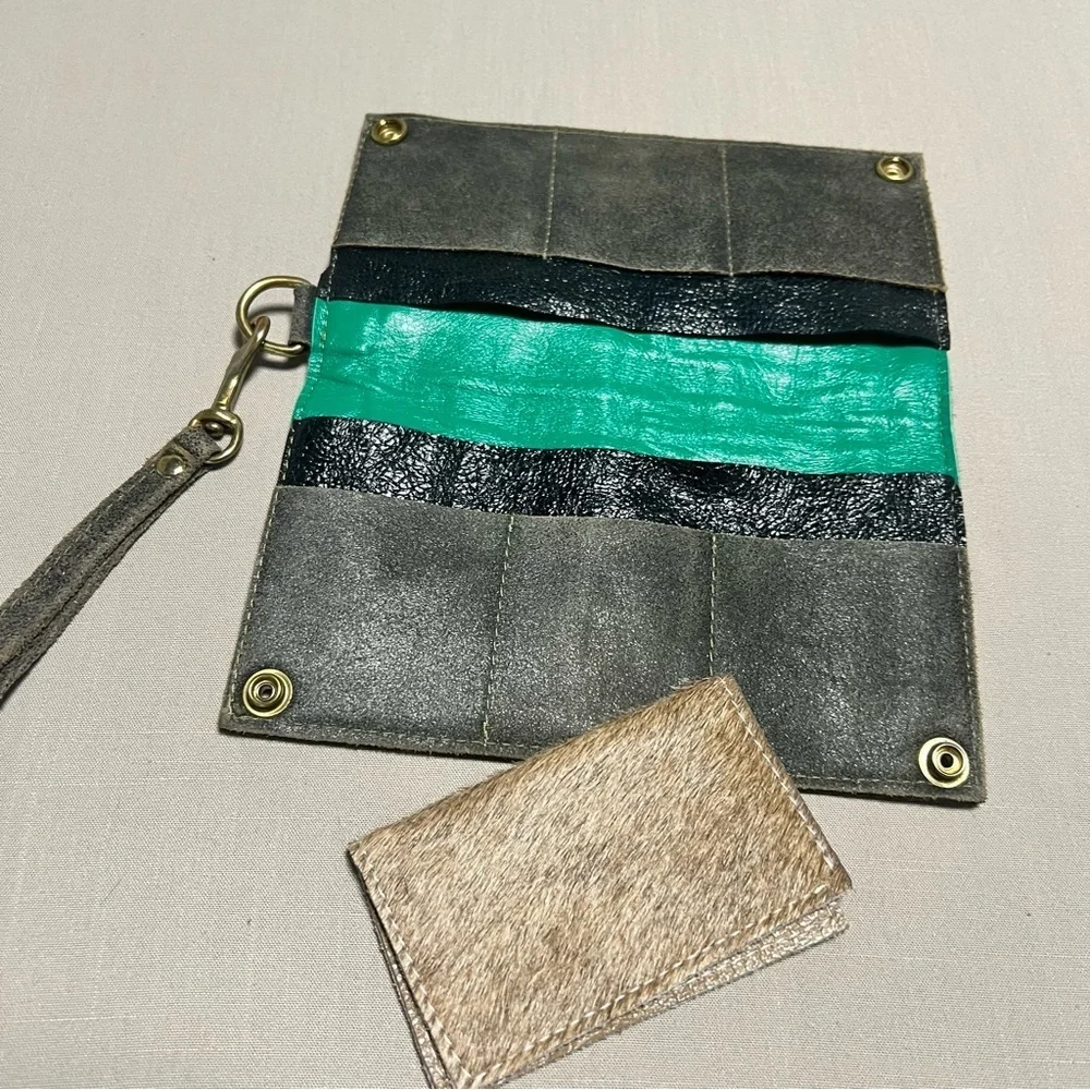 Maya Moon Handmade Recycled Leather Clutch Wallet Wristlet + Card Holder